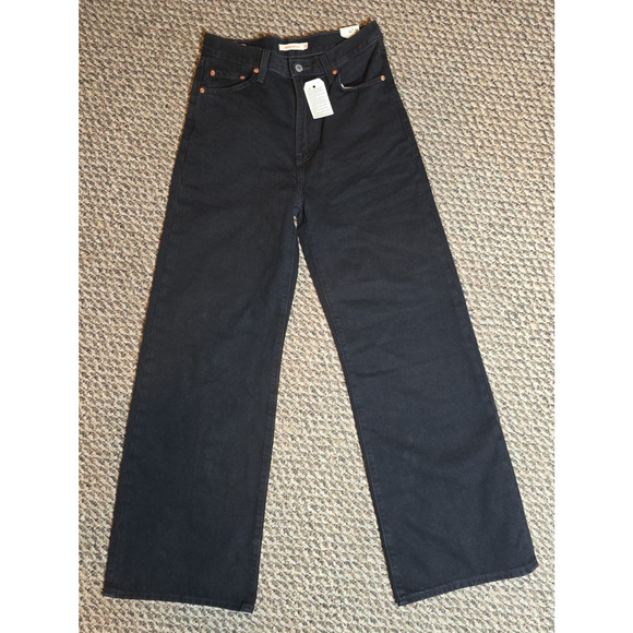 Levi’s Ribcage Wide Leg Jeans Women’s 28 Black Super High Rise Premium Denim NWT - Picture 4 of 13